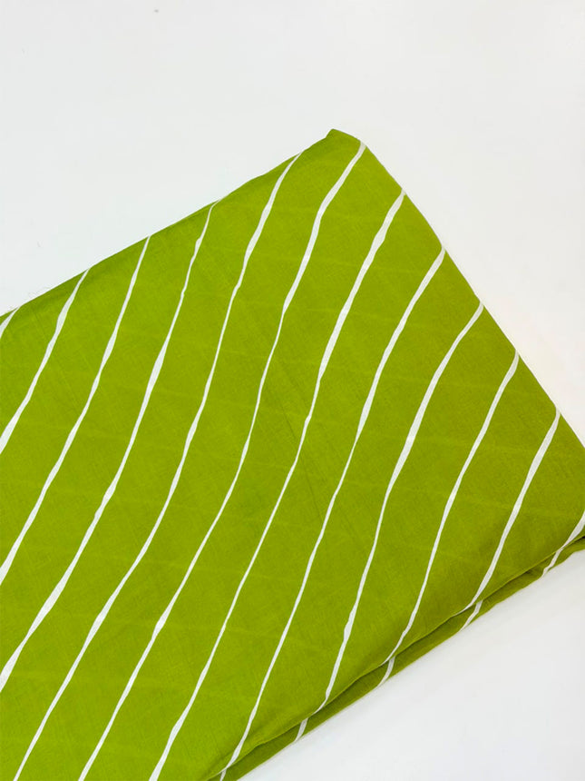 Green & White Striped Cotton Running Material