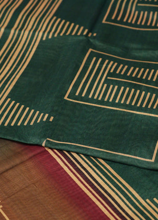Modern Forest Green & Beige Striped Handloom Saree