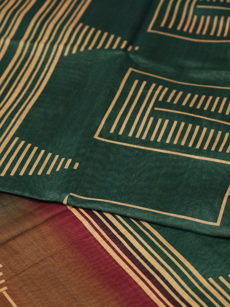 Modern Forest Green & Beige Striped Handloom Saree