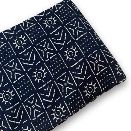 Indigo Blue Geometric Tribal Print Running material