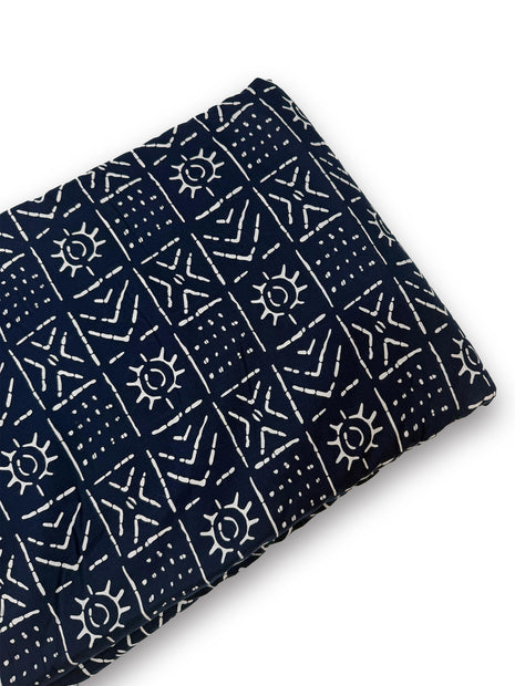 Indigo Blue Geometric Tribal Print Running material