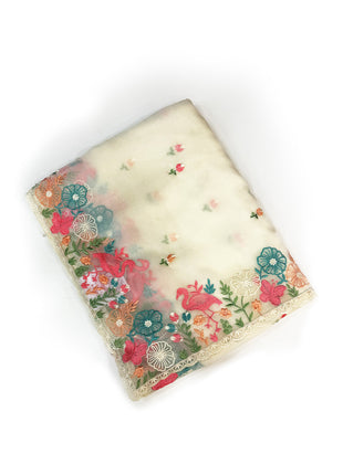Cream Floral Embroidery Saree