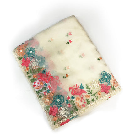 Cream Floral Embroidery Saree