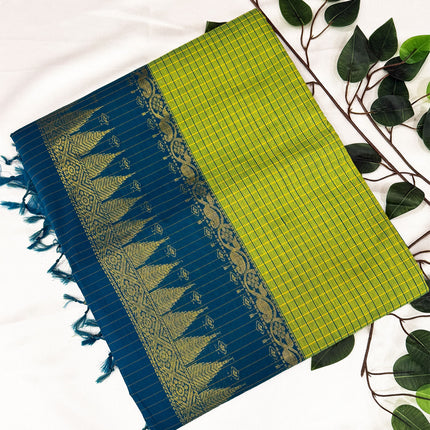Premium Lime Green & Peacock Blue Kalyani Cotton Saree