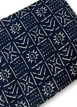 Indigo Blue Geometric Tribal Print Running material