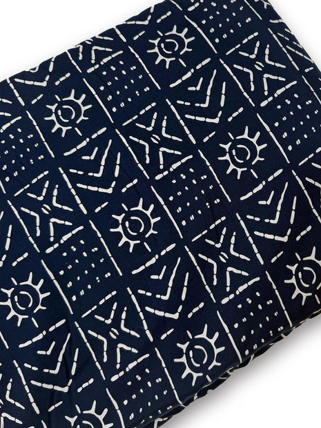 Indigo Blue Geometric Tribal Print Running material