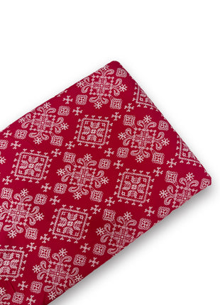 Crimson Red Ethnic Ornamental Print Running material