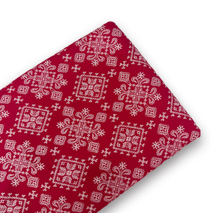 Crimson Red Ethnic Ornamental Print Running material