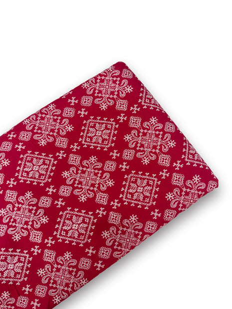 Crimson Red Ethnic Ornamental Print Running material