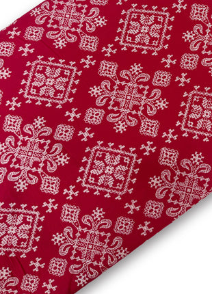 Crimson Red Ethnic Ornamental Print Running material