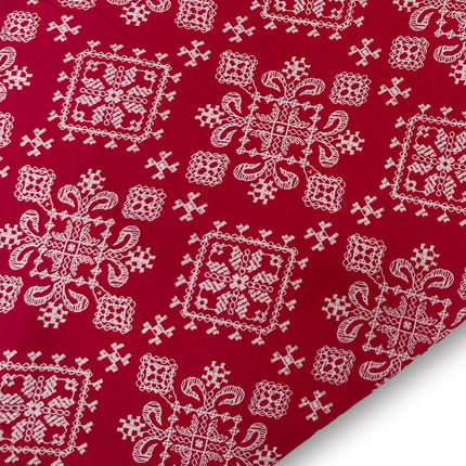 Crimson Red Ethnic Ornamental Print Running material