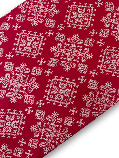 Crimson Red Ethnic Ornamental Print Running material