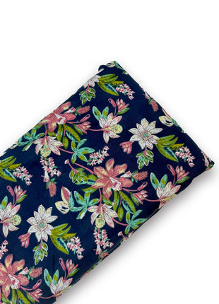 Navy Blue Botanical Floral Printed running material