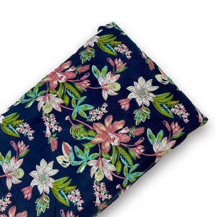 Navy Blue Botanical Floral Printed running material
