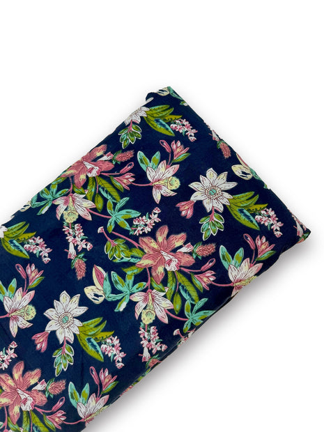 Navy Blue Botanical Floral Printed running material