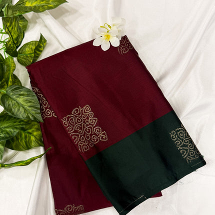 Deep Maroon Soft Silk Saree with Contrast Bottle Green Border
