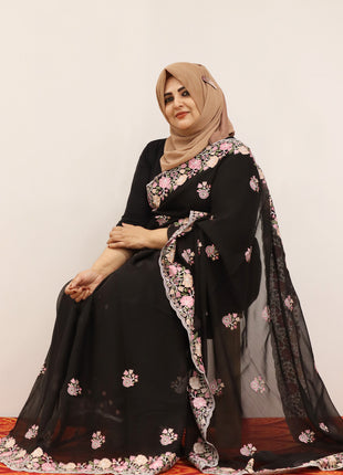 Classic Black Embroidered Georgette Saree