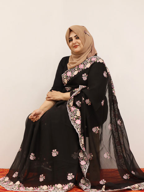 Classic Black Embroidered Georgette Saree