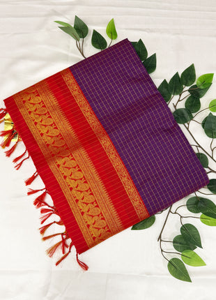 Premium Royal Purple &amp; Crimson Red Kalyani Cotton Saree