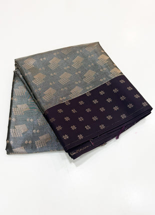 Slate Grey and Deep Purple Tissue Saree