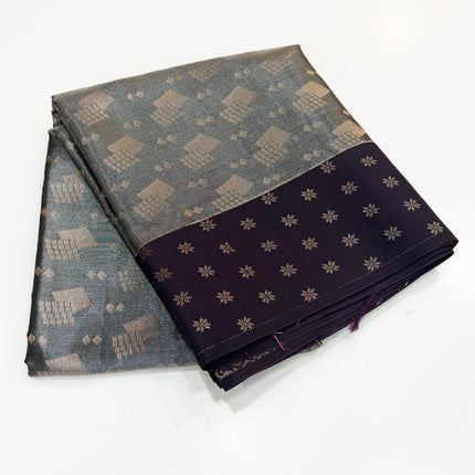 Slate Grey and Deep Purple Tissue Saree