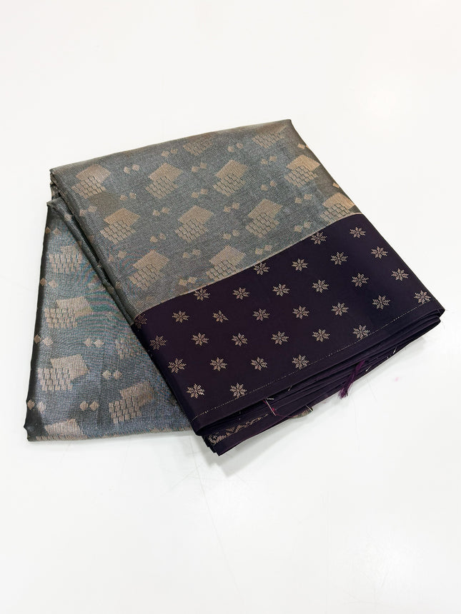 Slate Grey and Deep Purple Tissue Saree