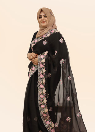 Classic Black Embroidered Georgette Saree
