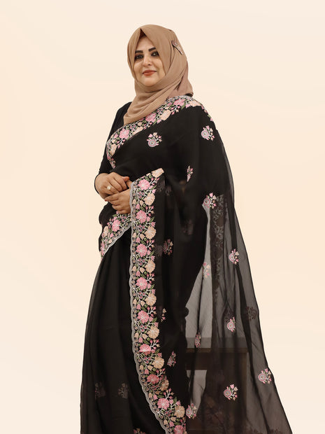 Classic Black Embroidered Georgette Saree