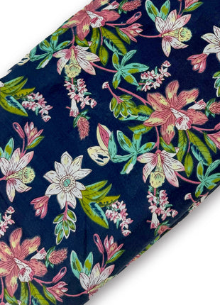 Navy Blue Botanical Floral Printed running material