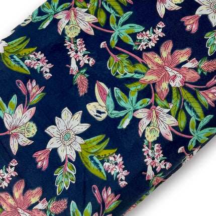 Navy Blue Botanical Floral Printed running material