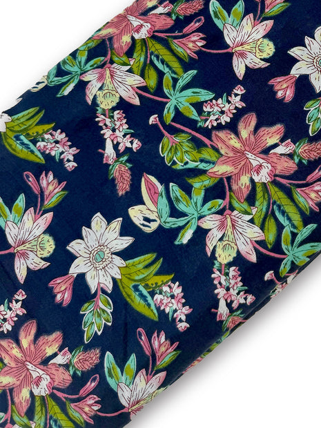Navy Blue Botanical Floral Printed running material