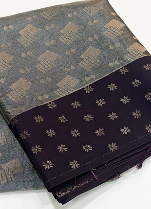 Slate Grey and Deep Purple Tissue Saree
