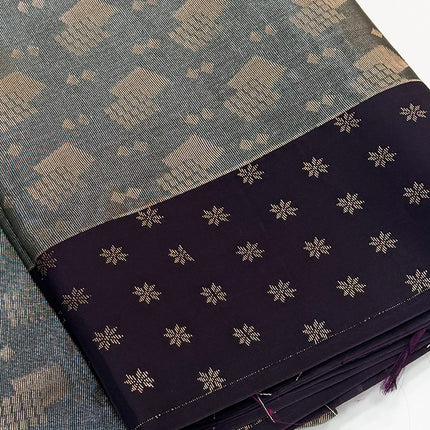 Slate Grey and Deep Purple Tissue Saree