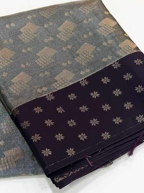 Slate Grey and Deep Purple Tissue Saree