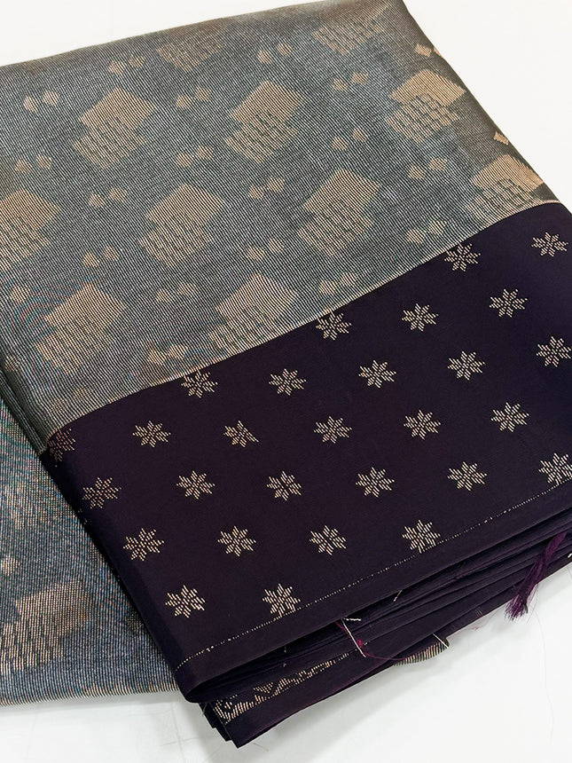 Slate Grey and Deep Purple Tissue Saree