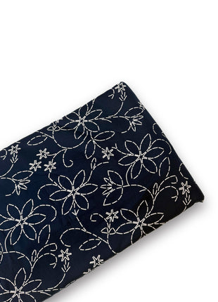 Midnight Black Kantha-Style Floral running material