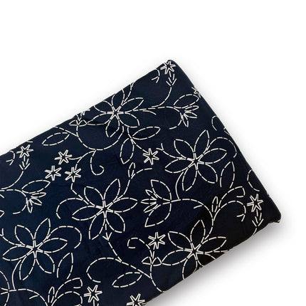 Midnight Black Kantha-Style Floral running material