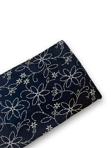 Midnight Black Kantha-Style Floral running material