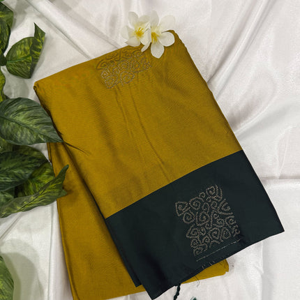 Mustard Yellow Soft Silk Saree with Contrast Dark Green Border