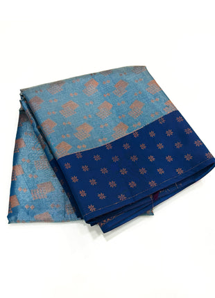 Teal & Royal Blue Zari Tissue Saree