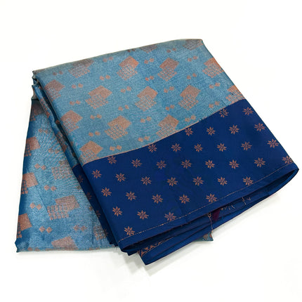 Teal & Royal Blue Zari Tissue Saree