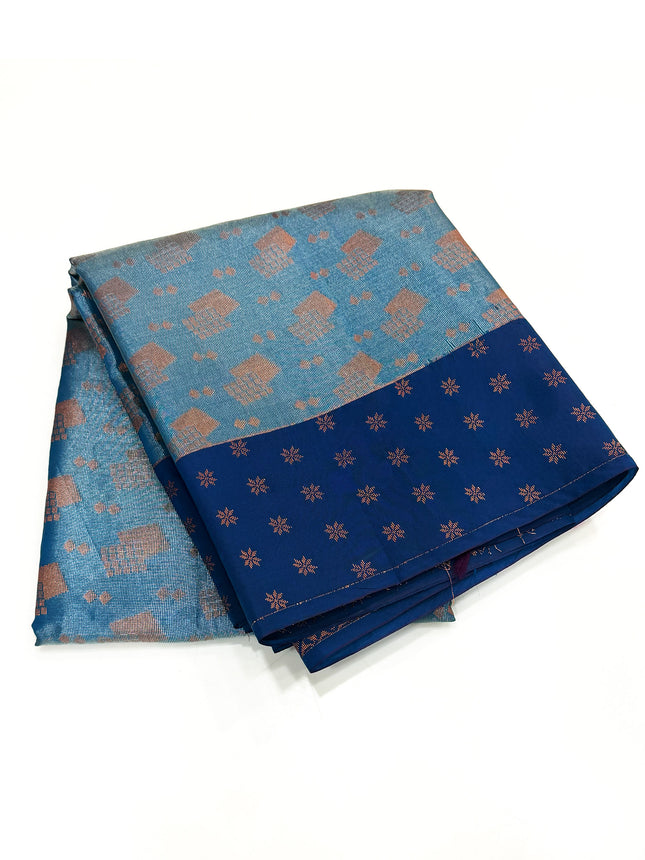 Teal & Royal Blue Zari Tissue Saree