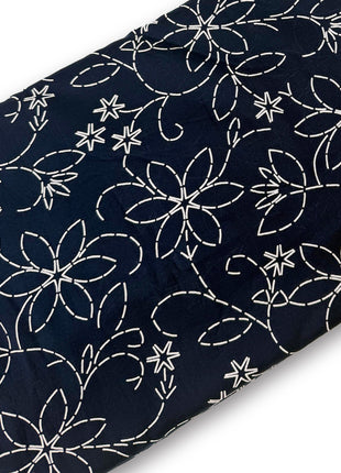 Midnight Black Kantha-Style Floral running material