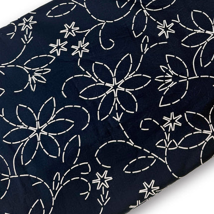 Midnight Black Kantha-Style Floral running material