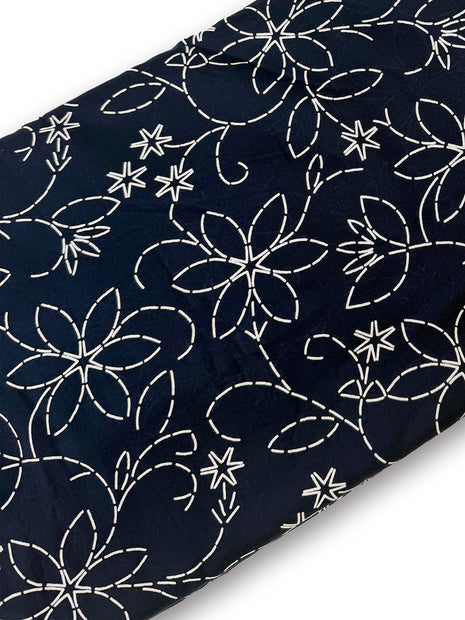 Midnight Black Kantha-Style Floral running material