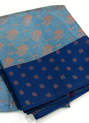 Teal & Royal Blue Zari Tissue Saree