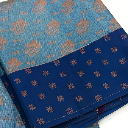 Teal & Royal Blue Zari Tissue Saree
