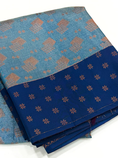 Teal & Royal Blue Zari Tissue Saree