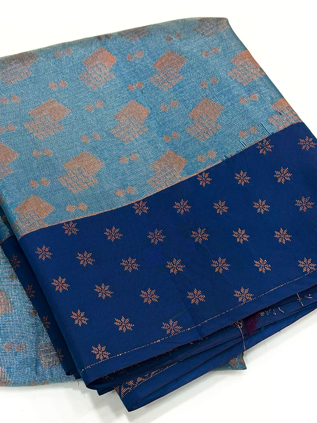 Teal & Royal Blue Zari Tissue Saree
