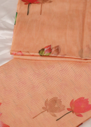 Peach Pink Lotus Digital Floral Print Saree